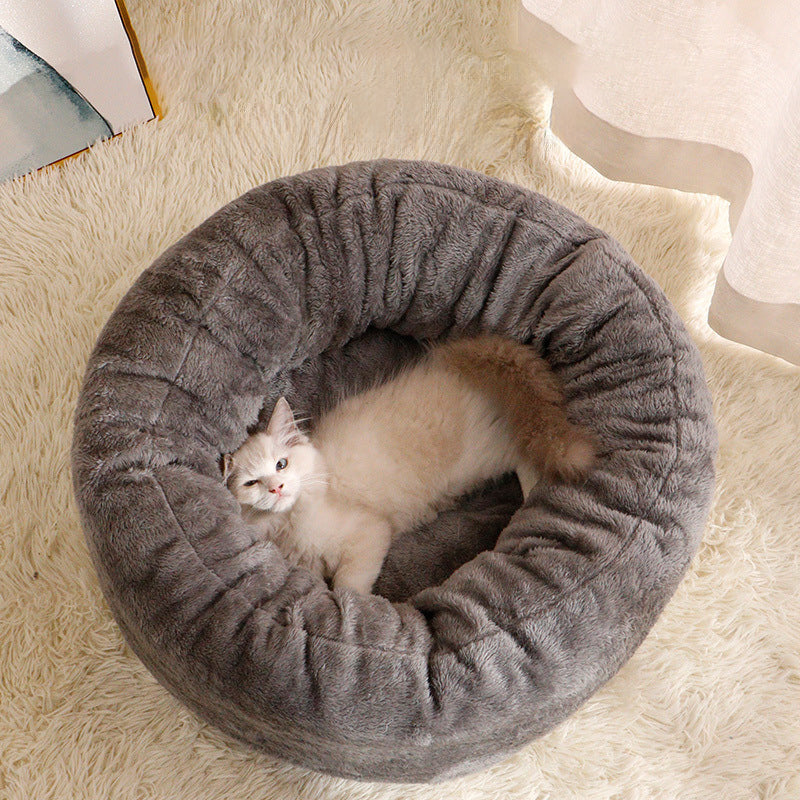 Long Plush Donut Pet Bed for Winter Comfort