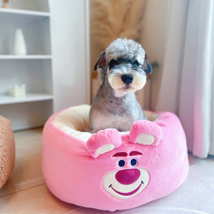 Discover the Comfort of the Cartoon Plush Round Pet Bed for All Seasons